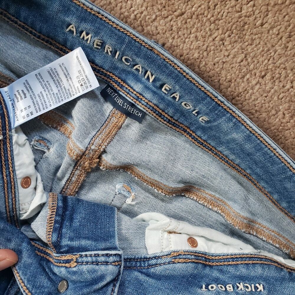 American Eagle Kick Boot Jeans Next Level Stretch Med Wash Flare Size 10 Reg Y2k - Picture 5 of 11
